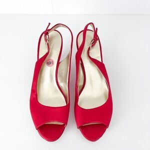 Nine West Womens Satin Slingback Platform Peep Toe Heels Red Size 9